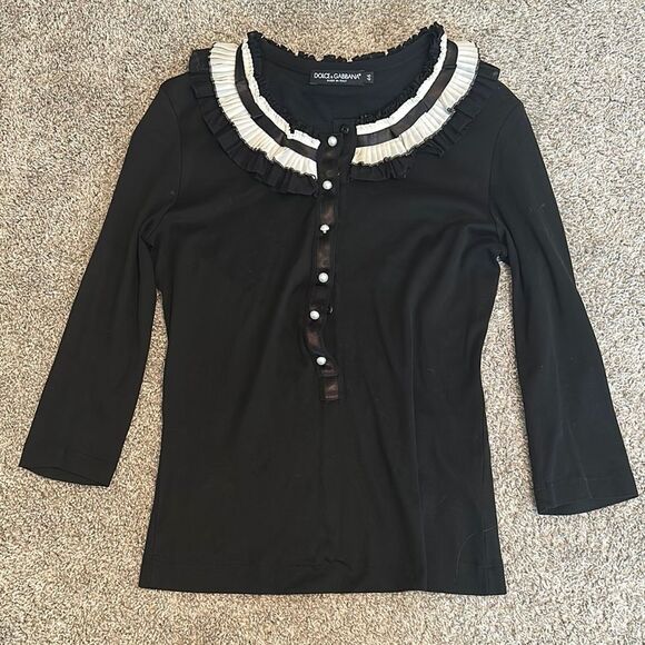 DOLCE & GABBANA Black Ruffled Collar Top Size 46 Euro (Fits US  Medium/large) - Picture 1 of 5